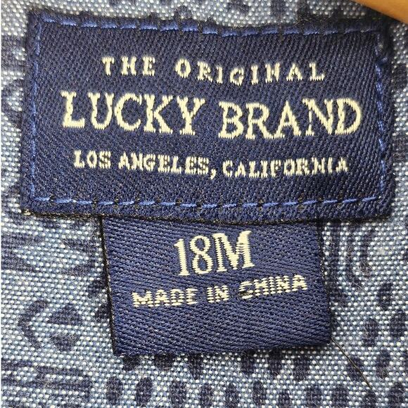 LUCKY BRAND BLUE TODDLER BUTTON-UP SHORT SLEEVE SHIRT – SIZE 18 MONTHS - Picture 4 of 6